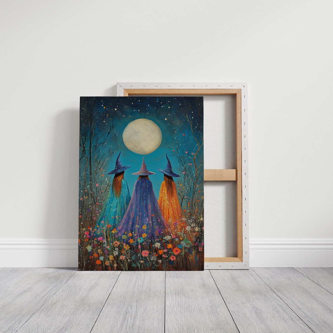 Three Witches Gazing at the Full Moon in a Wildflower Meadow Poster - Image 3