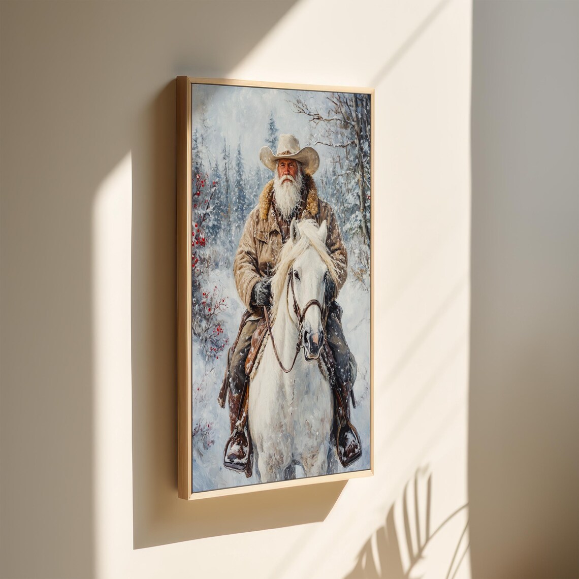 Cowboy Winter Ride White Horse Snowy Forest Vintage Wall Poster - Image 4