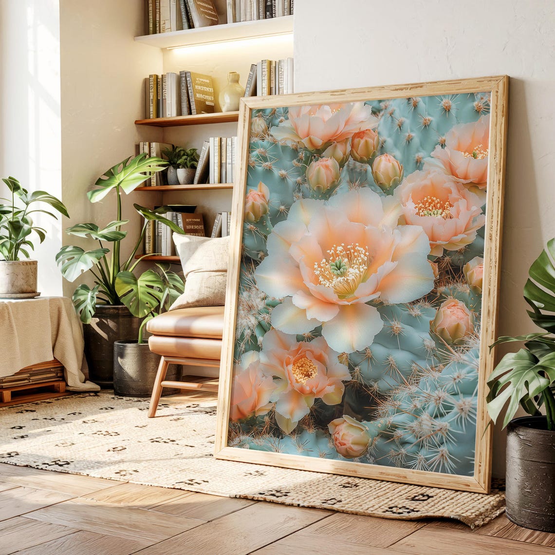 Peach Blooming Cactus Flowers Closeup Desert Botanical Poster