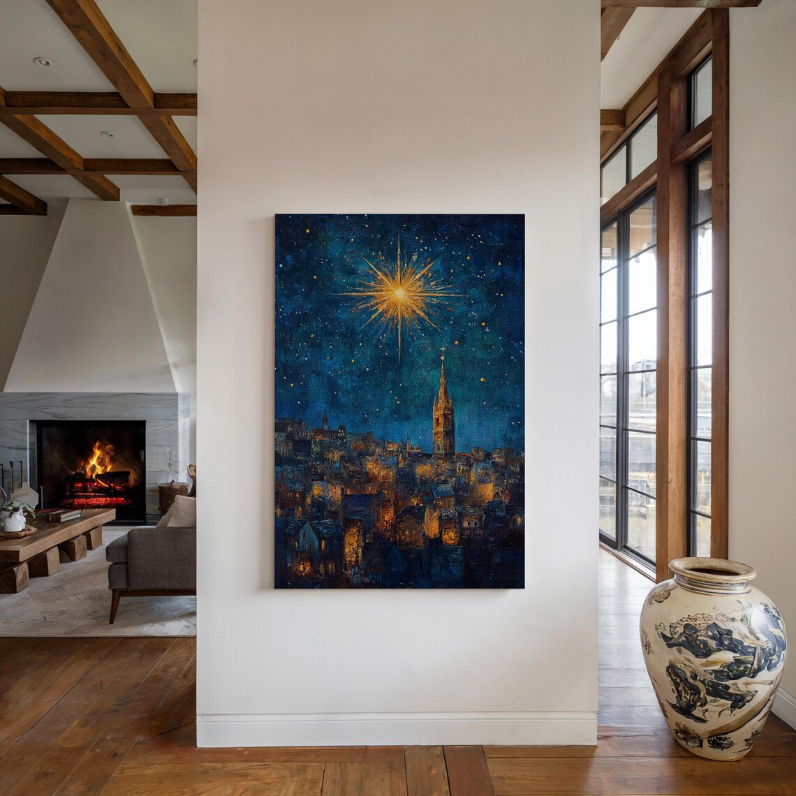 Star of Bethlehem Over Old City Church Tower Night Sky Christmas Poster - Image 5