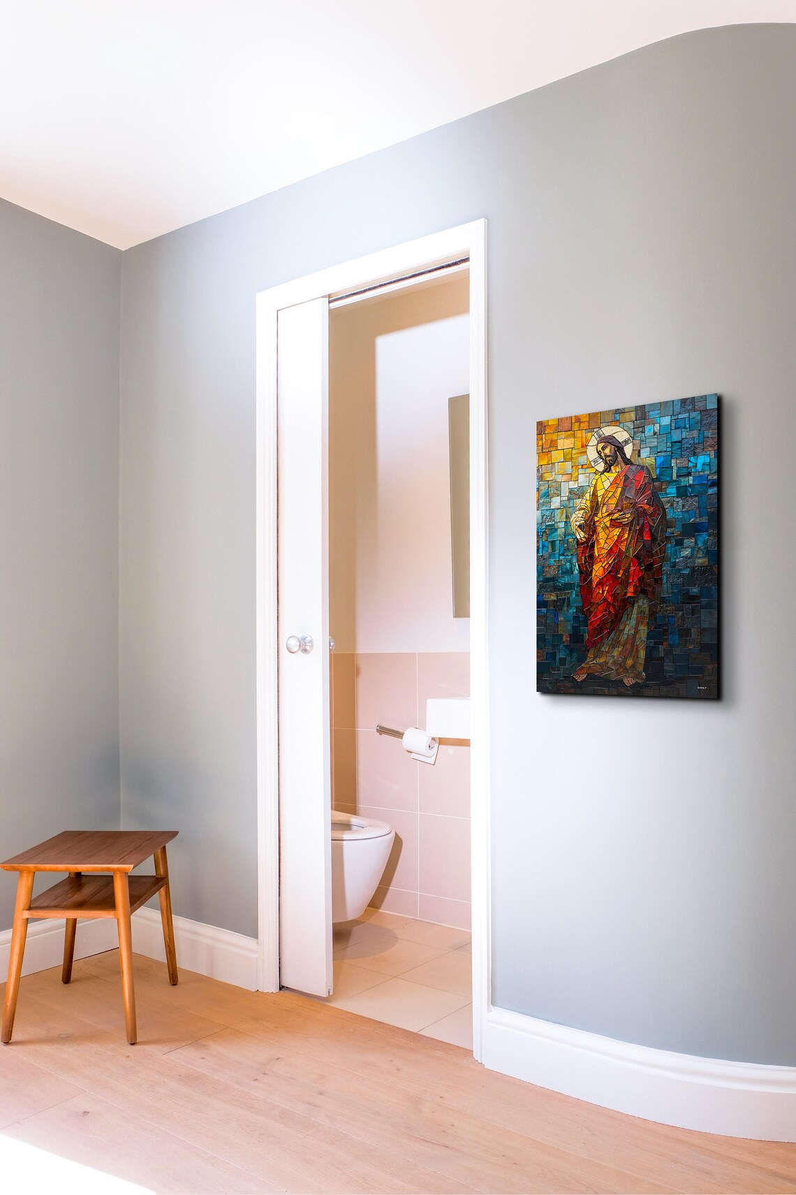 Jesus Christ Stained Glass Mosaic Portrait with a Golden Halo Poster - Image 7