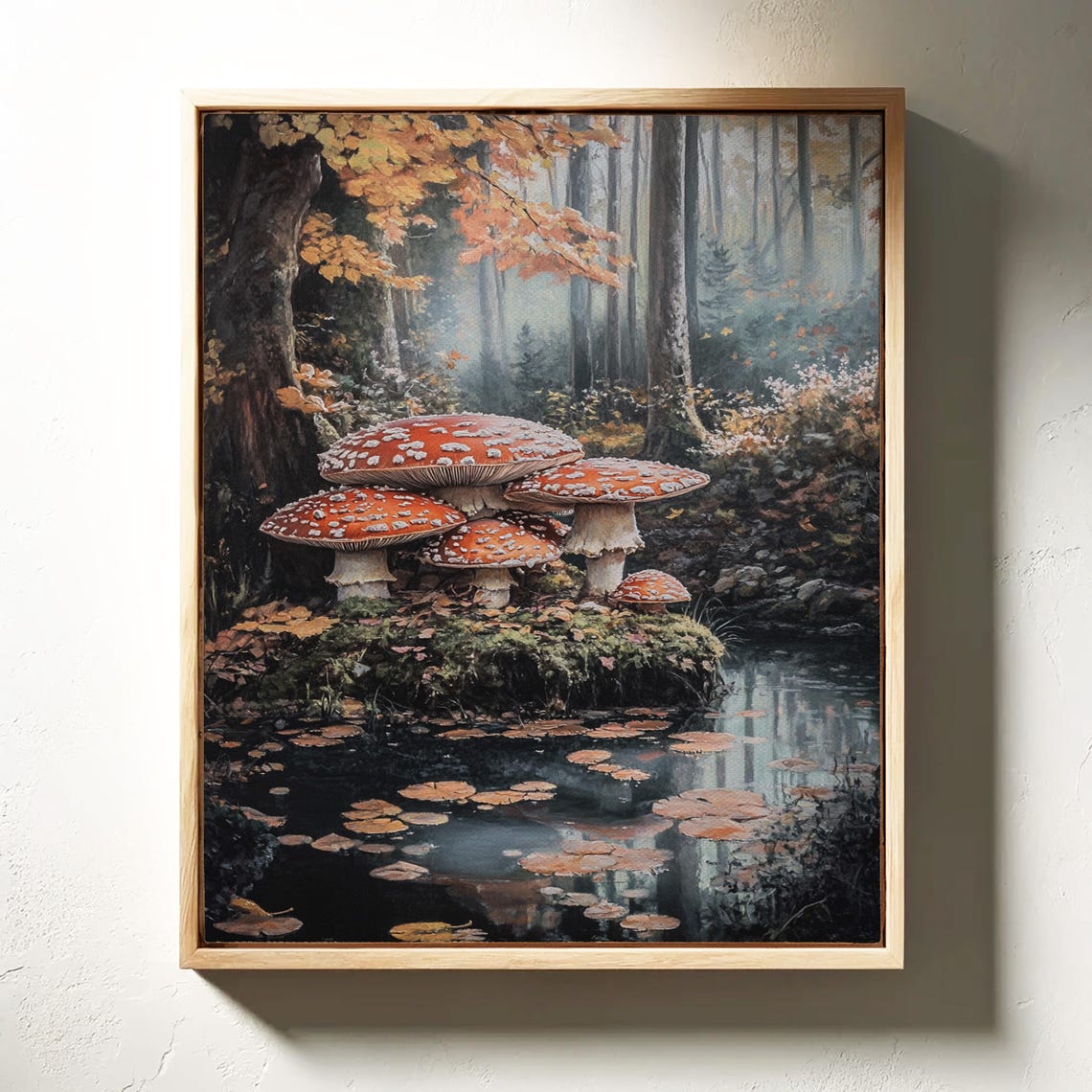 Red Toadstool Mushrooms by a Stream in an Autumn Forest Poster - Image 6