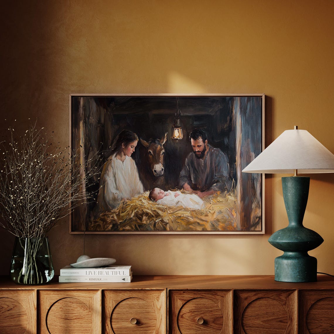 Holy Family With Donkey Baby Jesus In Manger Rustic Nativity Wall Art - Image 4