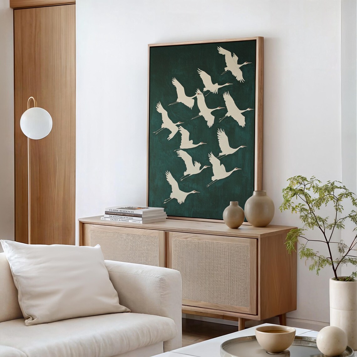 Elegant White Cranes In Flight, Modern Wall Art - Image 5