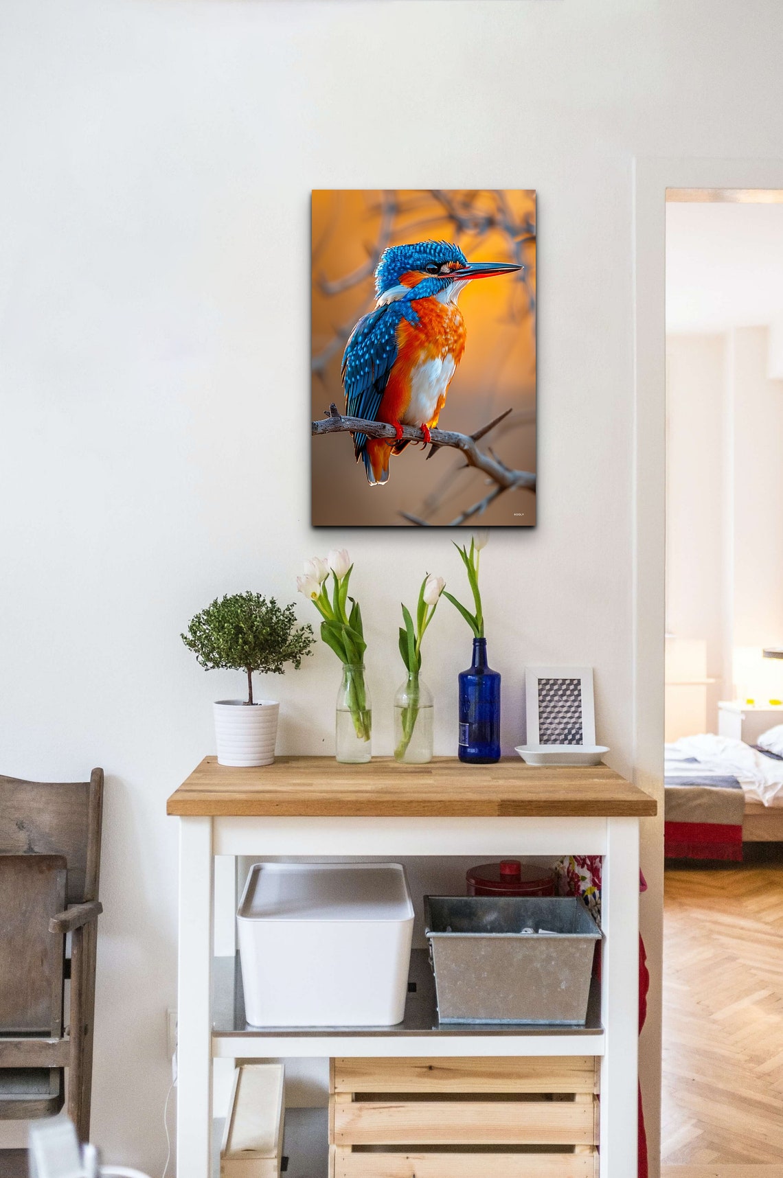 Common Kingfisher Perched On Branch Golden Sunset Wildlife Wall Art - Image 5