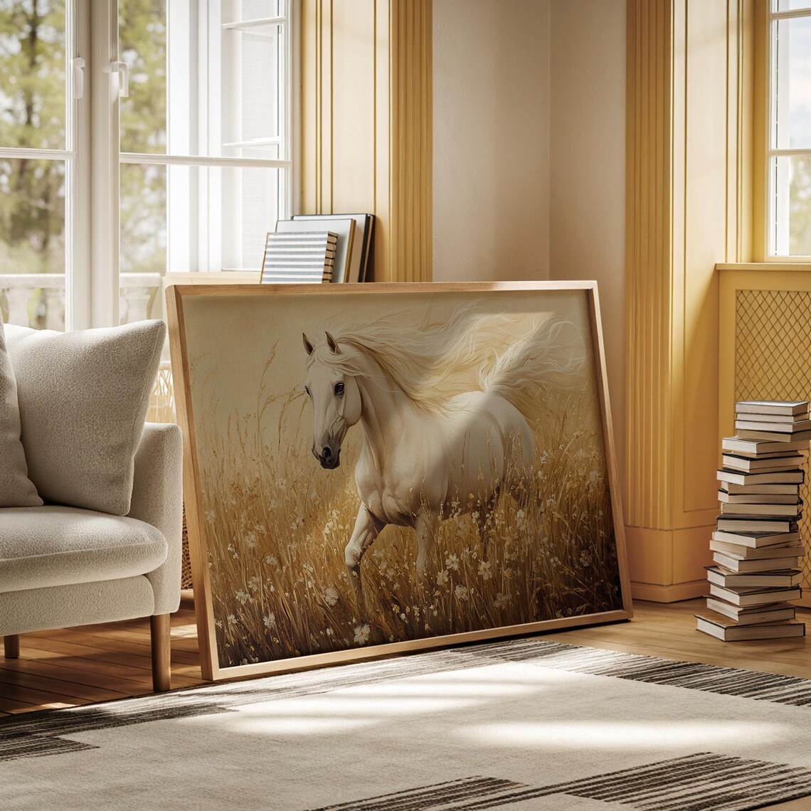 Running White Horse Golden Field Majestic Wild Equine Nature Poster - Image 5