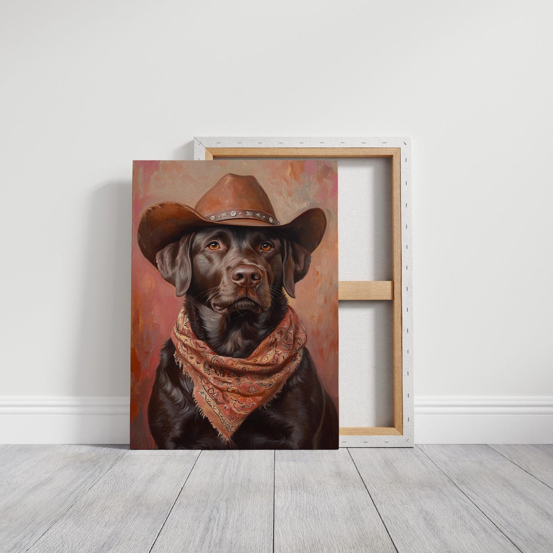 Chocolate Lab Cowboy Hat And Bandana Western Dog Portrait Poster - Image 2