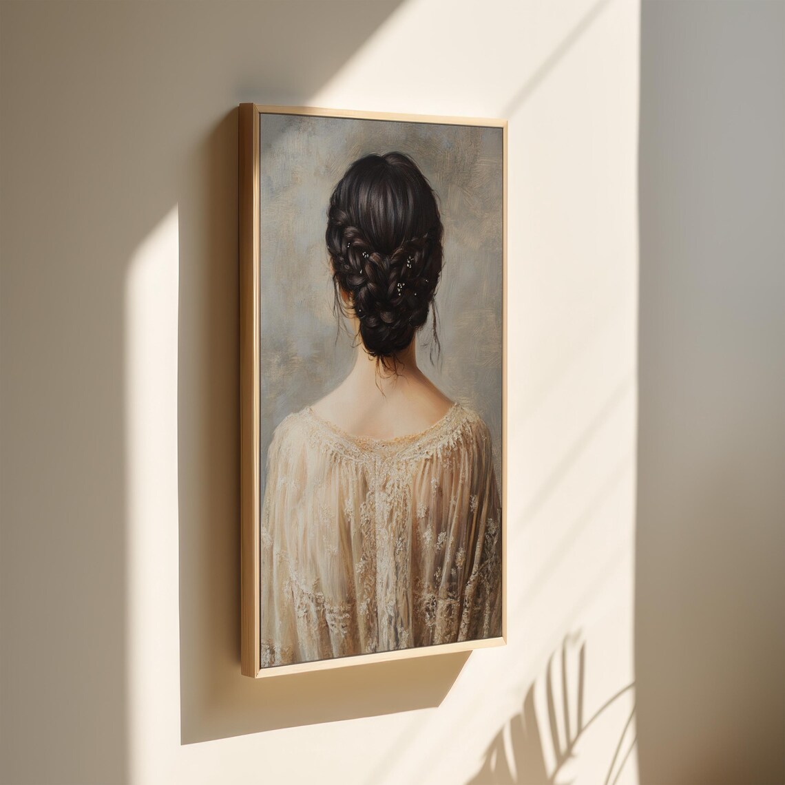 Elegant Braided Hair Updo Back View Romantic Vintage Portrait Poster