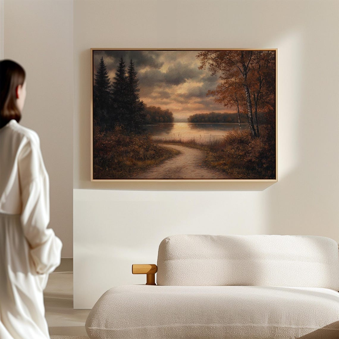 Autumn Sunset Lakeside Path Winding Trail Vintage Oil Landscape Poster - Image 5