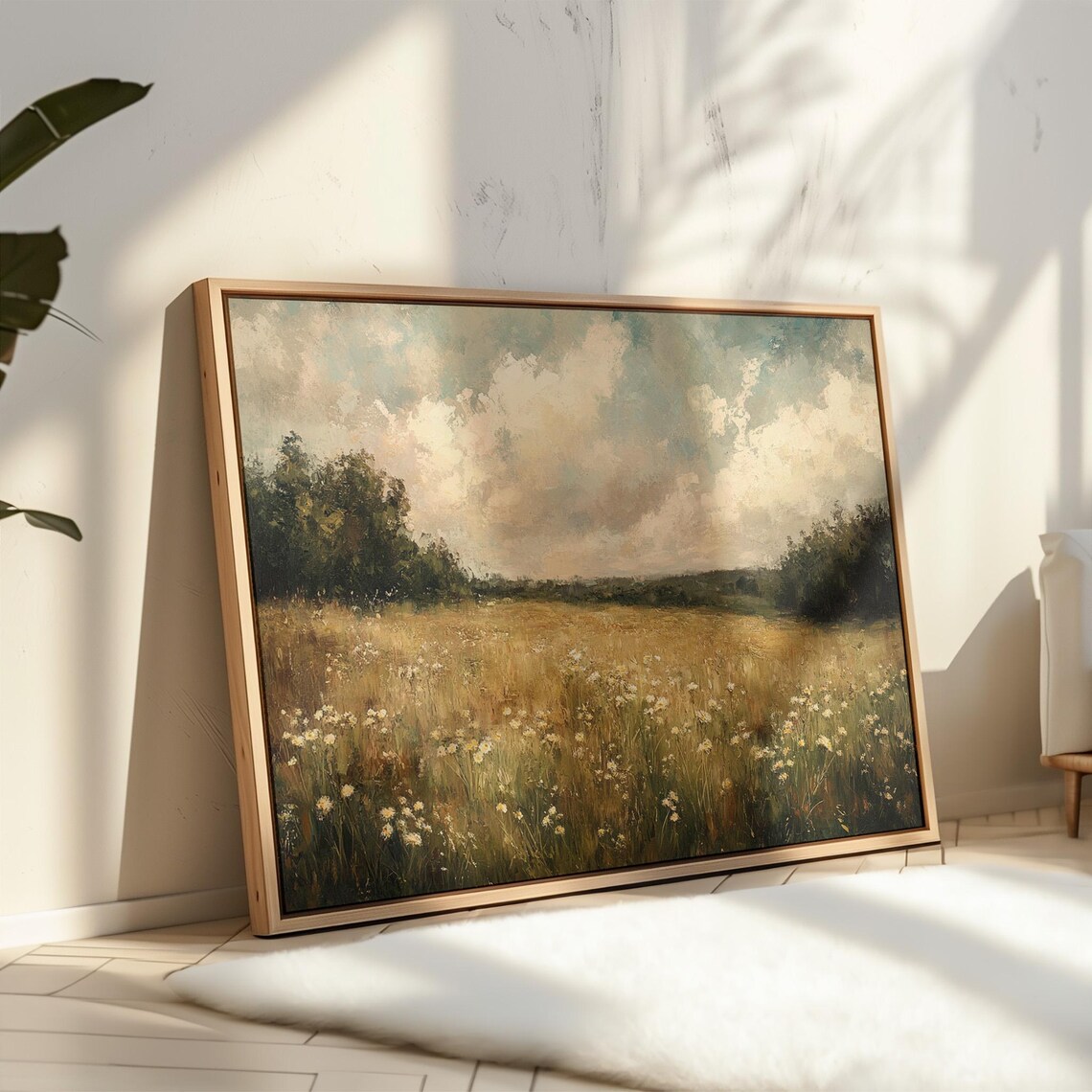 Golden Daisy Field - Rustic Impressionist Landscape - Image 2