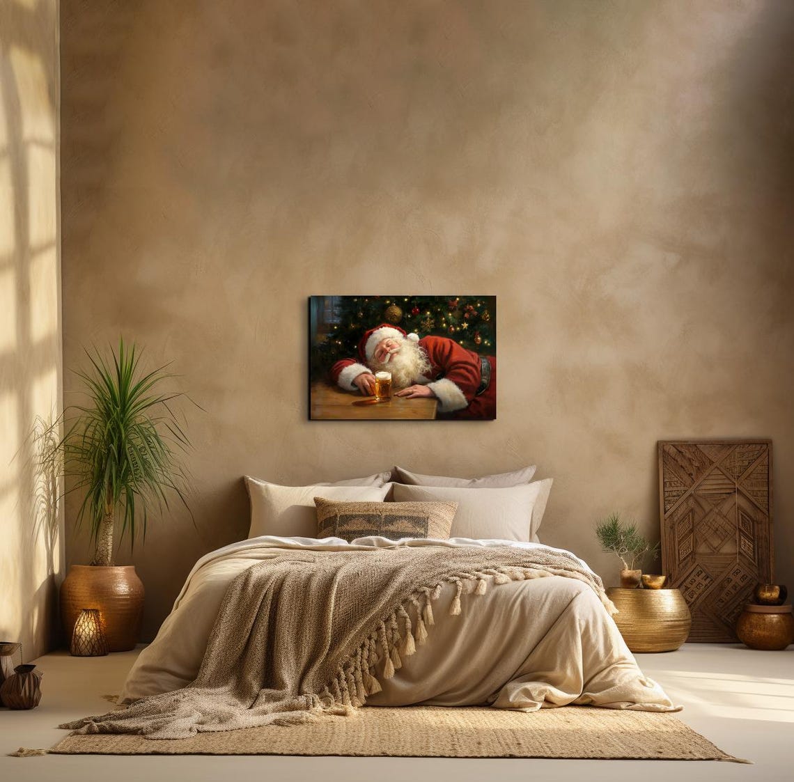 Santa Sleeping On Table Beside Beer Glass Christmas Night Poster - Image 6