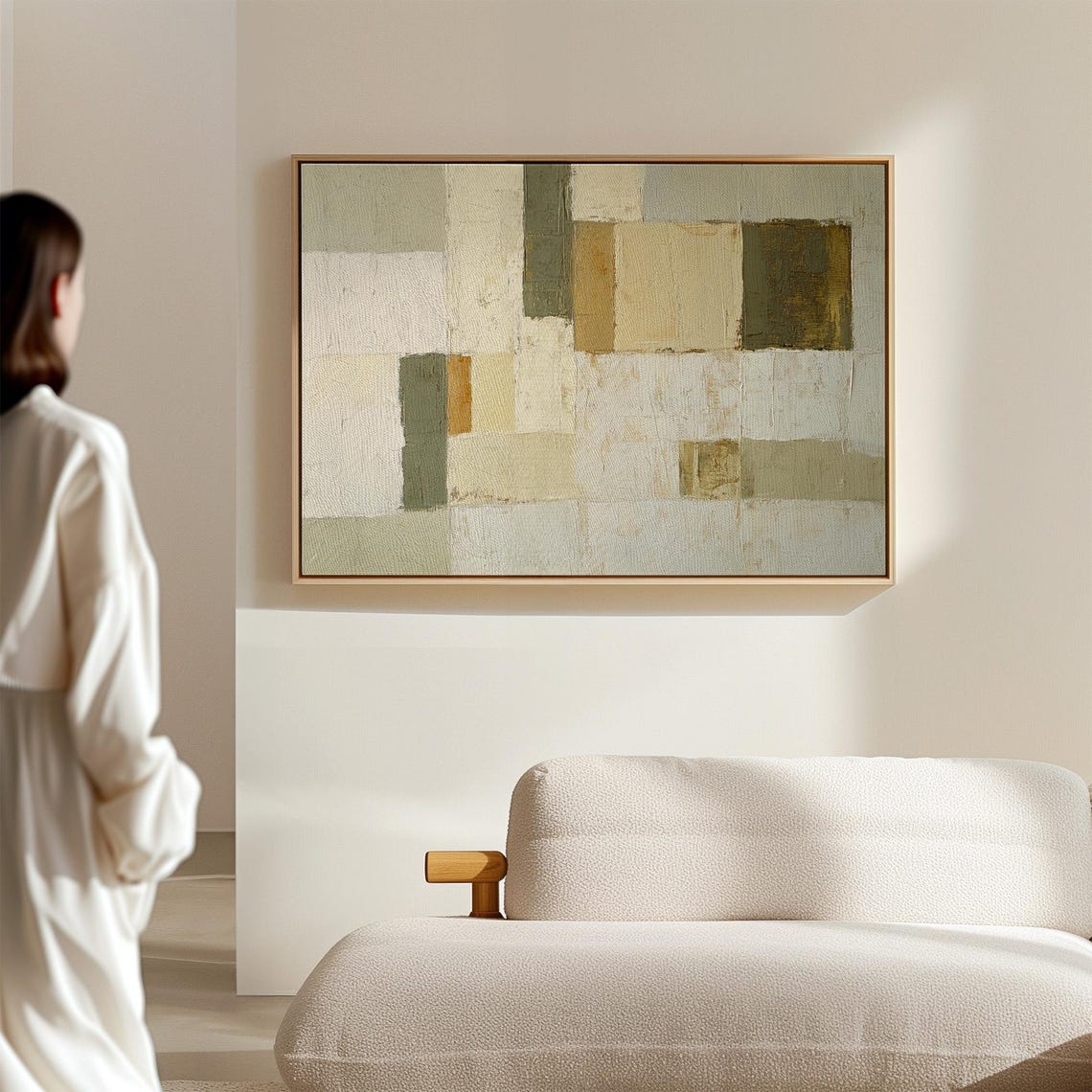 Modern Neutral Abstract Beige Gold Geometric Texture Wall Art - Image 6