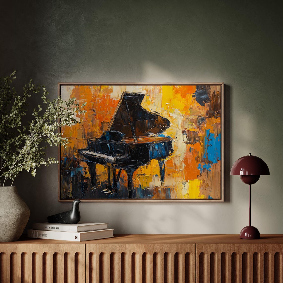 Grand Piano Bold Orange Impasto Brushwork Music Studio Poster - Image 4