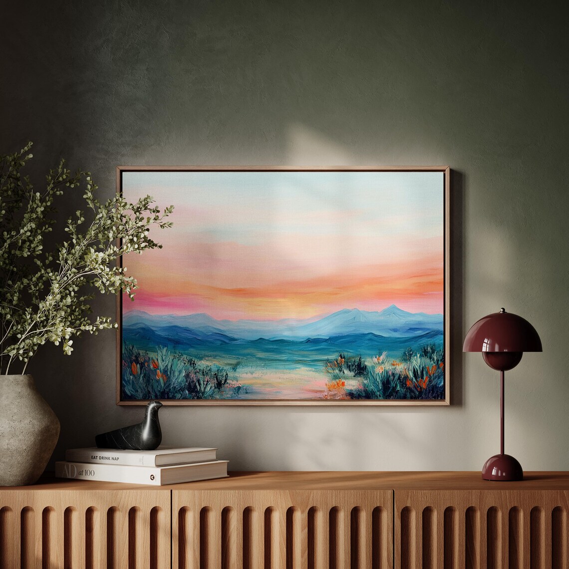 Desert Sunset Wildflower Horizon Oil Painting Landscape Poster - Image 5