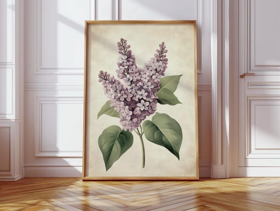 Vintage Lilac Botanical Art Print, Cottagecore Floral