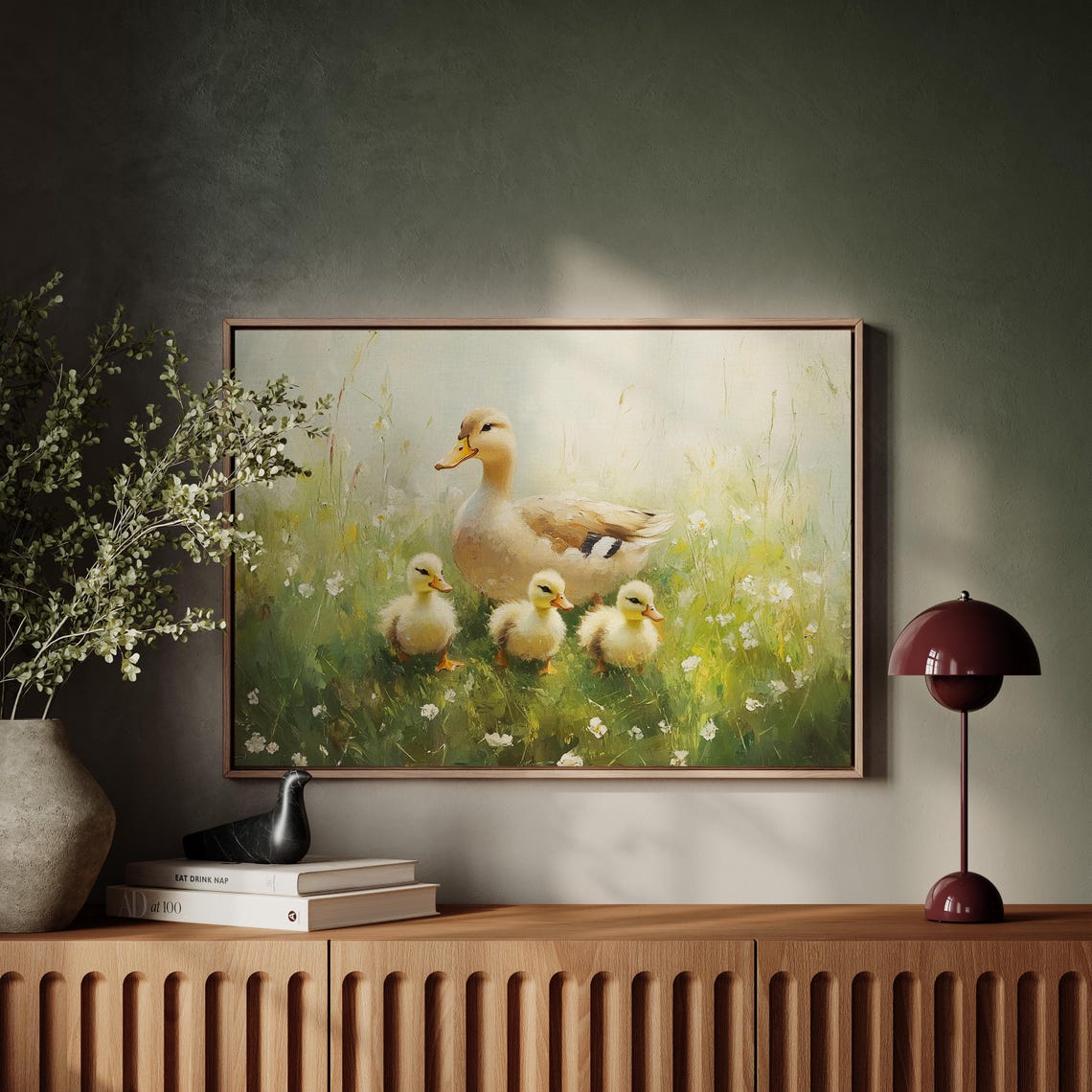 Mother Duck With Three Ducklings Daisy Meadow Rustic Wall Art - Image 4