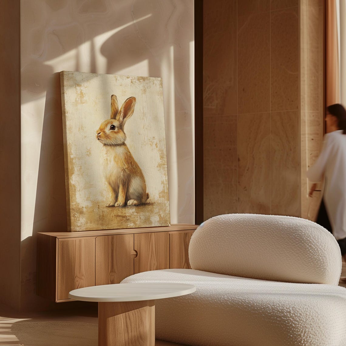 Realistic Brown Rabbit Portrait on Distressed Cream Canvas Poster - Image 3