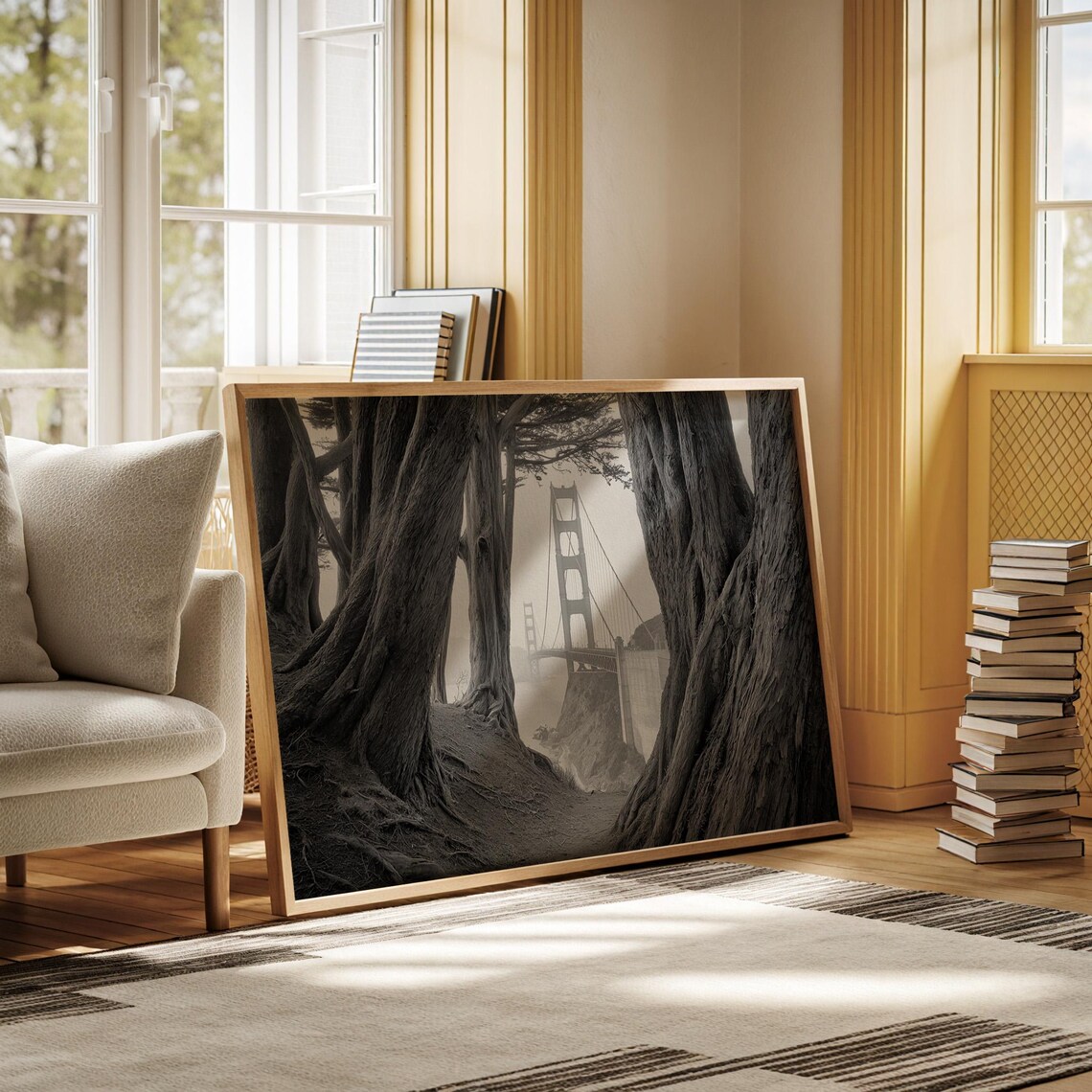 Golden Gate Bridge Black And White Poster Print