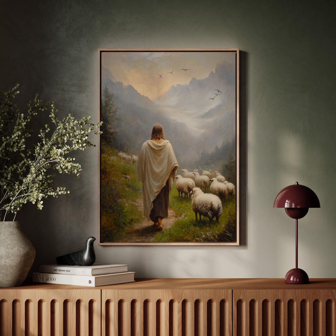 Jesus Leading Sheep Mountain Valley Good Shepherd Faith Poster - Image 7