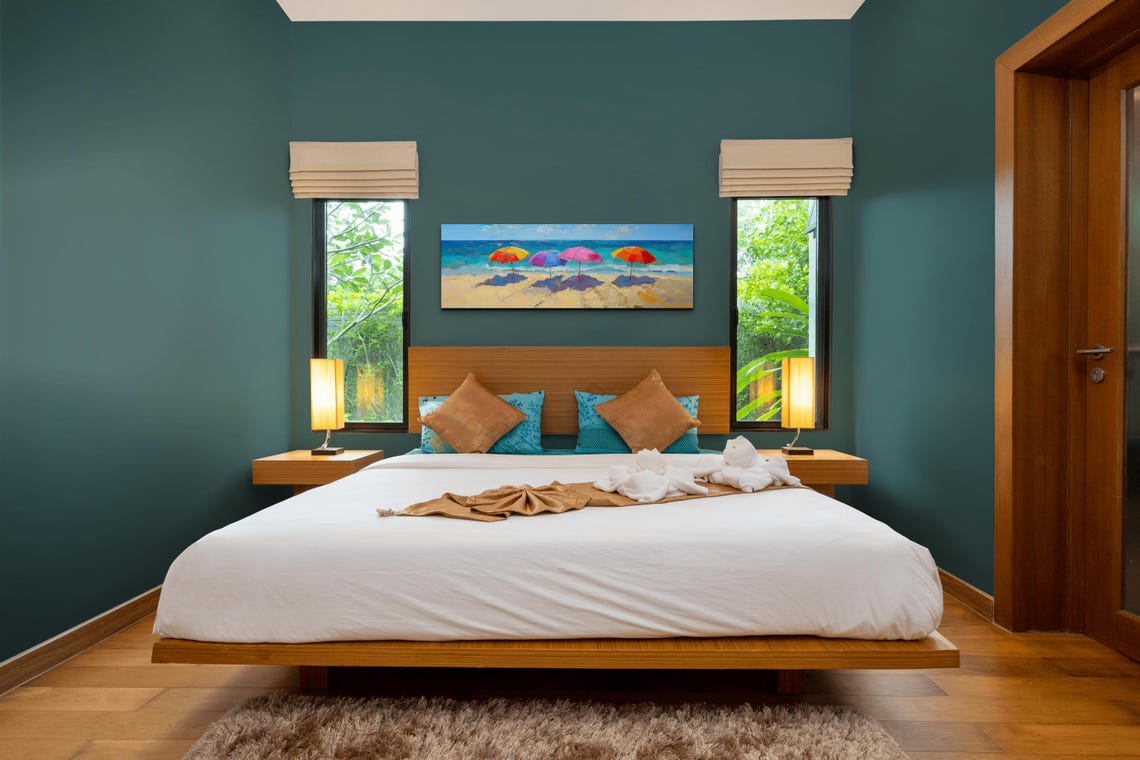 Vibrant Beach Parasols Turquoise Ocean Coastal Panoramic Art Poster - Image 7