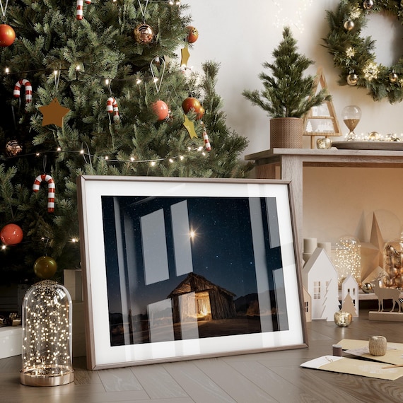 Star Of Bethlehem Manger Stable Night Sky Christmas Painting Poster