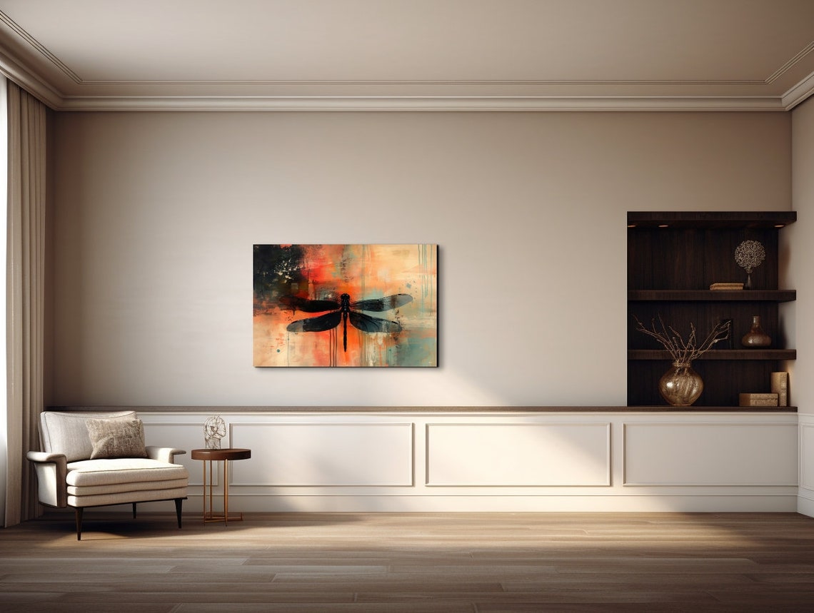 Dark Dragonfly Silhouette Orange Teal Abstract Nature Poster - Image 7