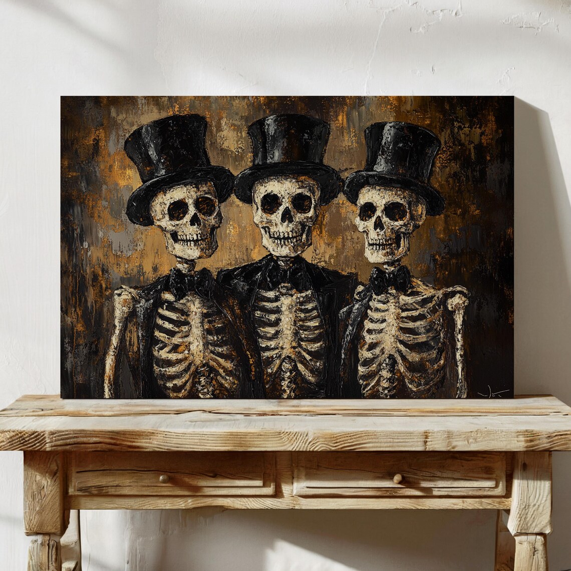 Dapper Skeleton Trio Gothic Halloween Art Print - Image 7