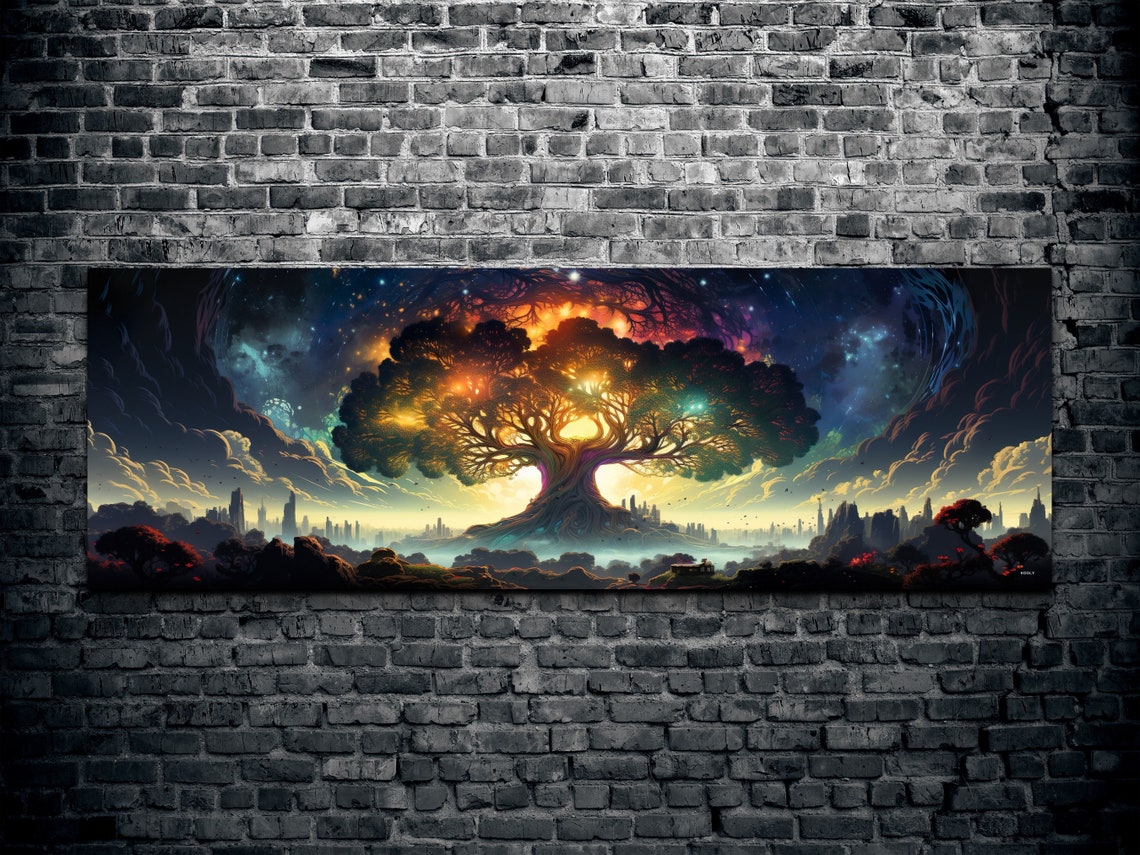 Glowing Tree of Life Beneath a Cosmic Starry Galaxy Sky Poster - Image 2