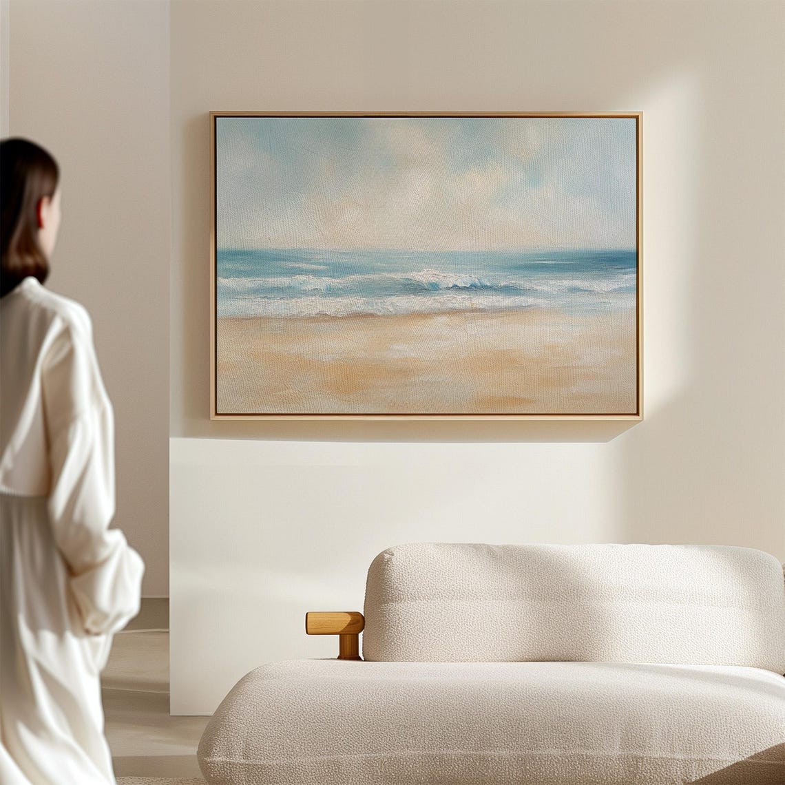 Serene Beach Scene Soft Ocean Waves Sandy Shore Pastel Coastal Poster - Image 7