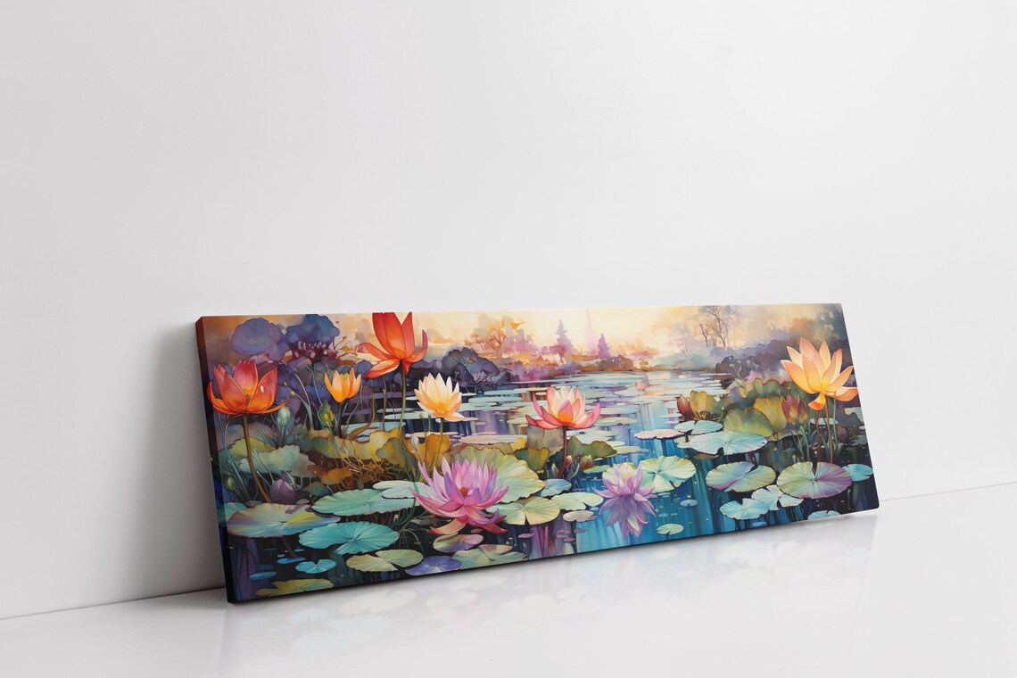 Panoramic Lilly Pond With Colorful Flowers Art Print - Image 7