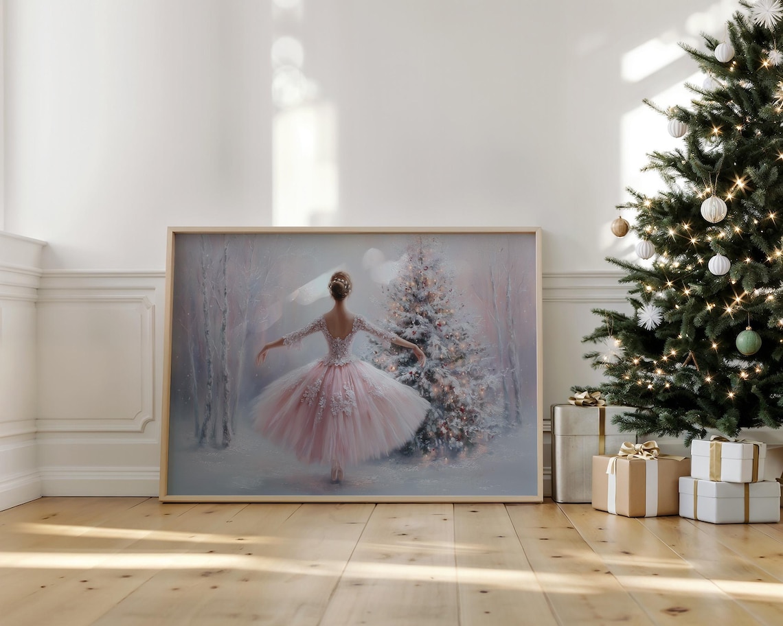 Nutcracker Ballerina Art Print, Pink Christmas Ballet