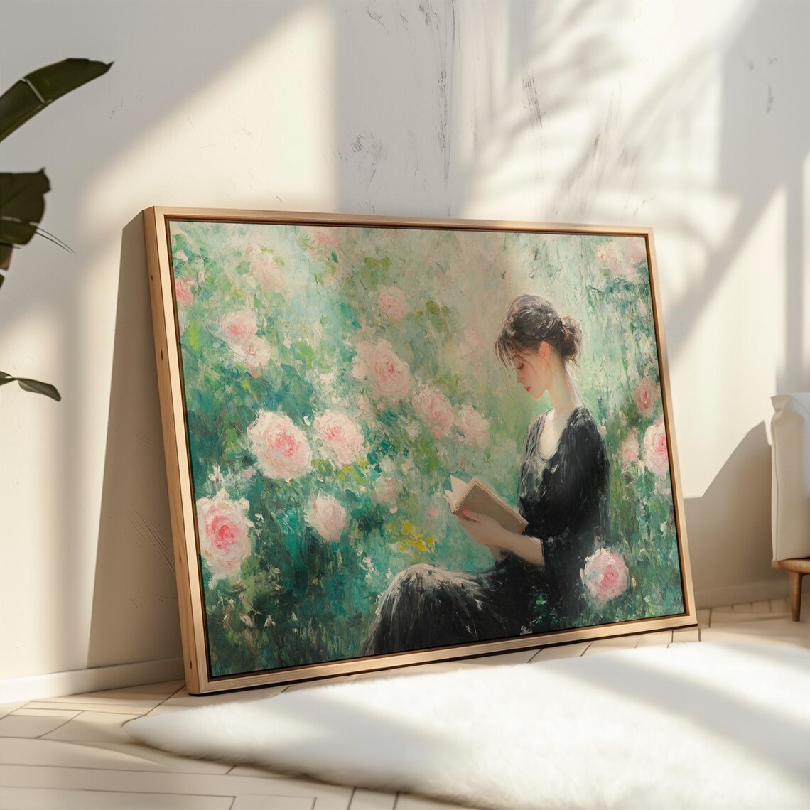 Woman Reading in Rose Garden Romantic Vintage Floral Wall Poster - Image 5