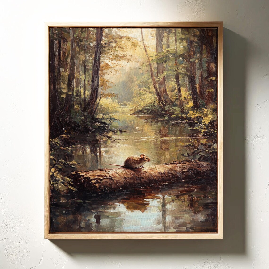 Woodland Mouse On Log, Tranquil Forest Reflection Art Print - Image 4
