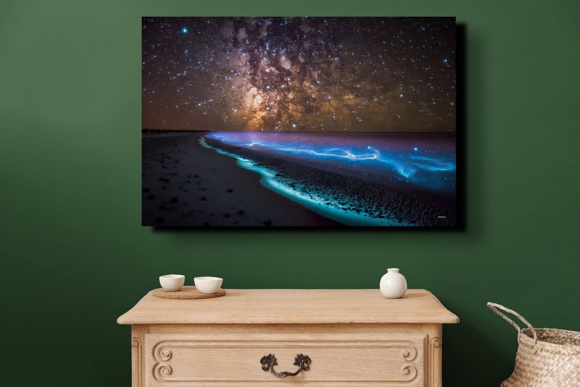 Milky Way Over Bioluminescent Beach Night Sky Photo Home Decor Poster - Image 7