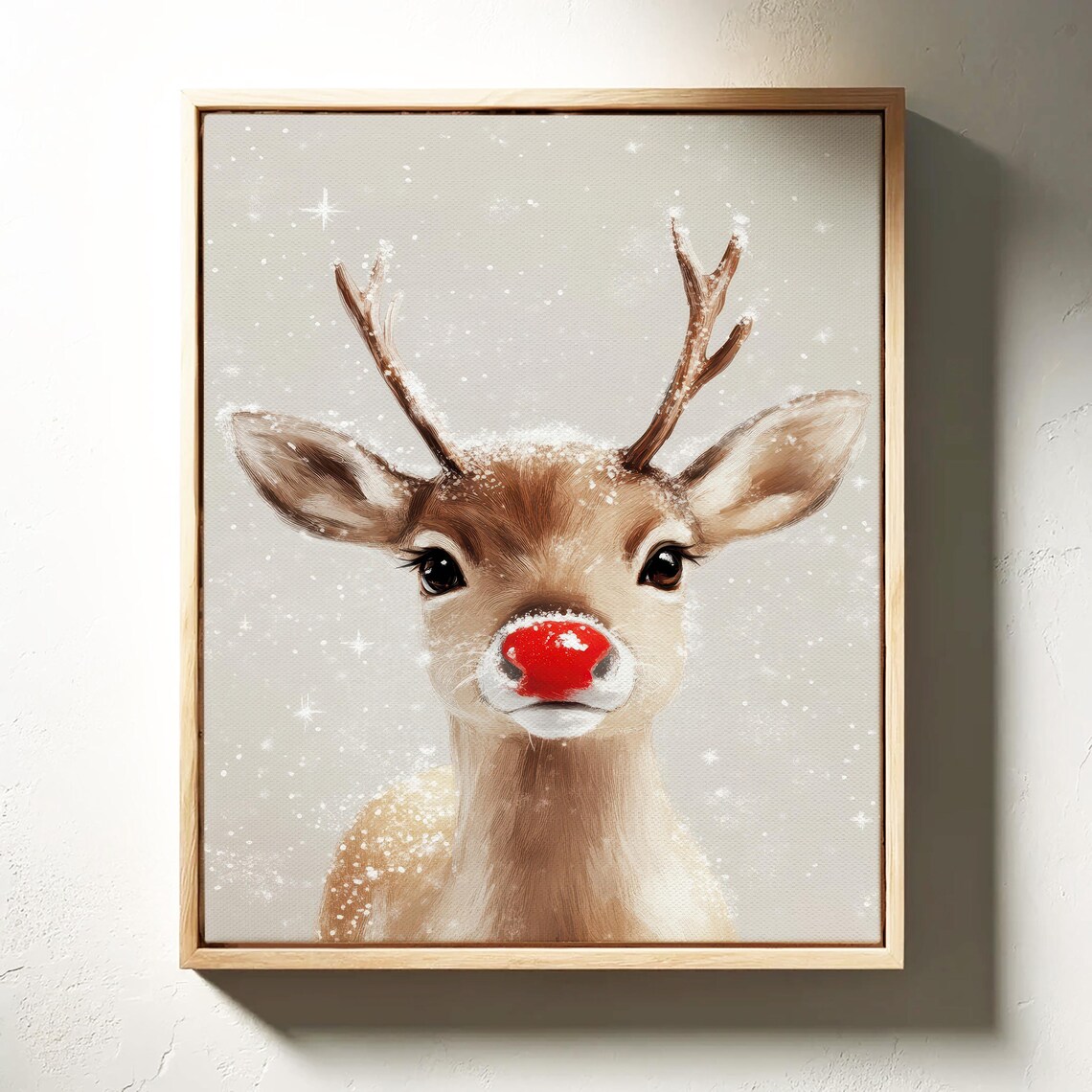 Red Nosed Reindeer Christmas Farmhouse Wall Art Print