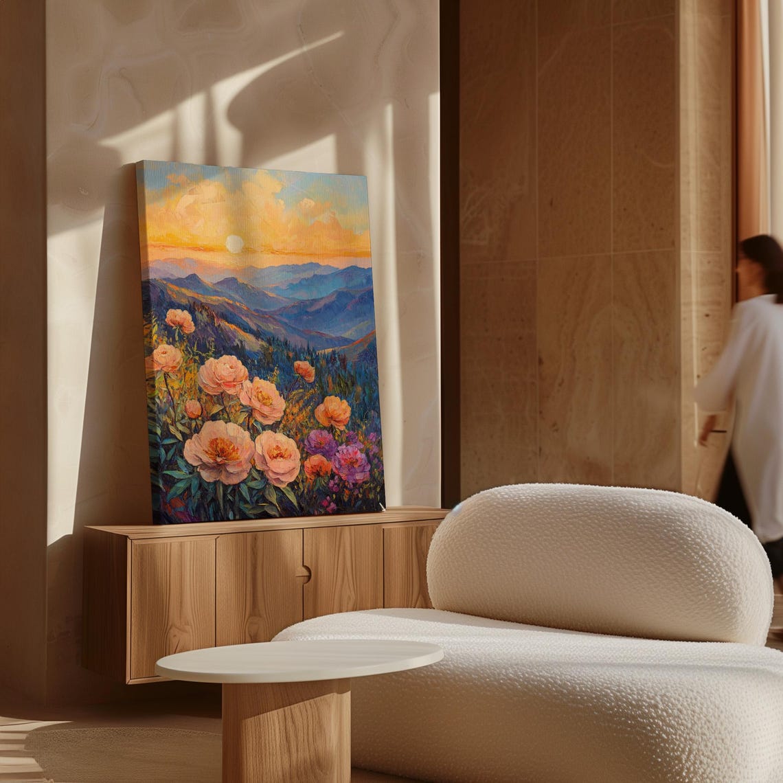 Sunset Mountain Peaks Peach Peonies Blossom Golden Hour Poster - Image 5