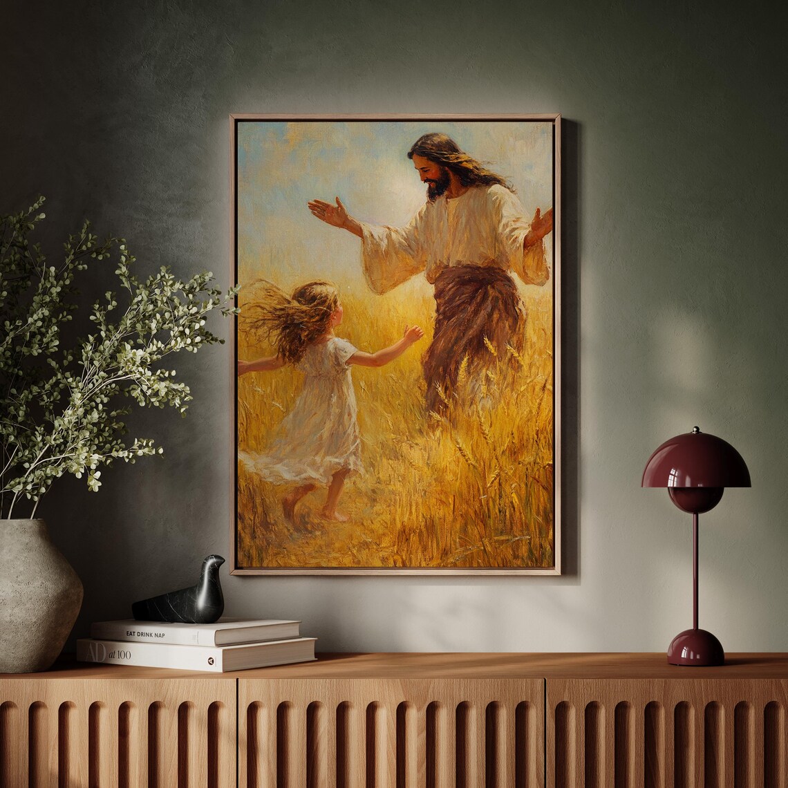 Jesus Welcoming a Little Girl With Open Arms in a Wheat Field Poster - Image 4
