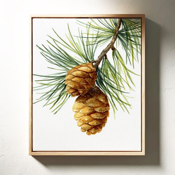 Pinecone Branch Botanical Watercolor Wall Art