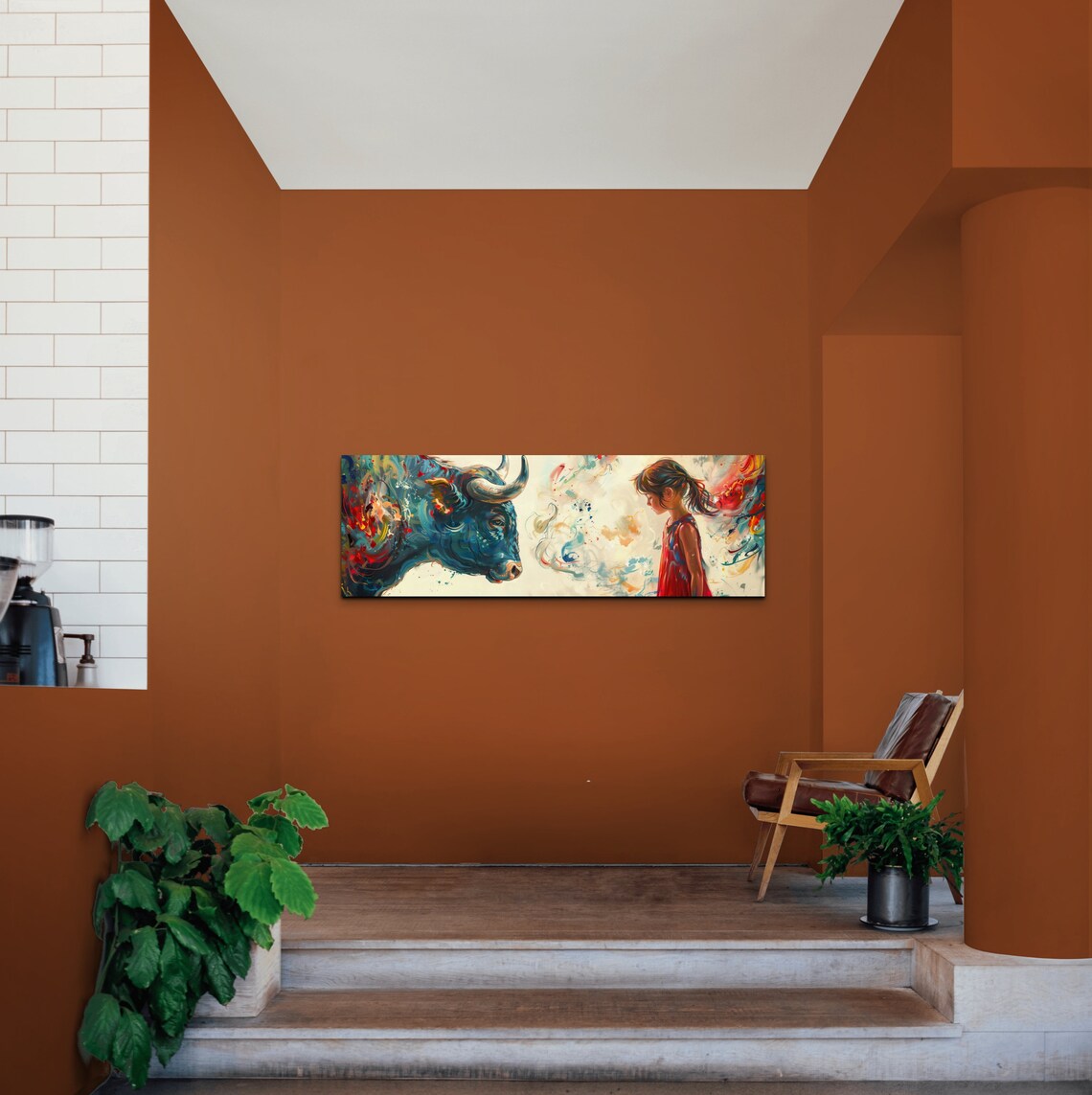 Abstract Girl vs Bull Colorful Wall Art Print - Image 5