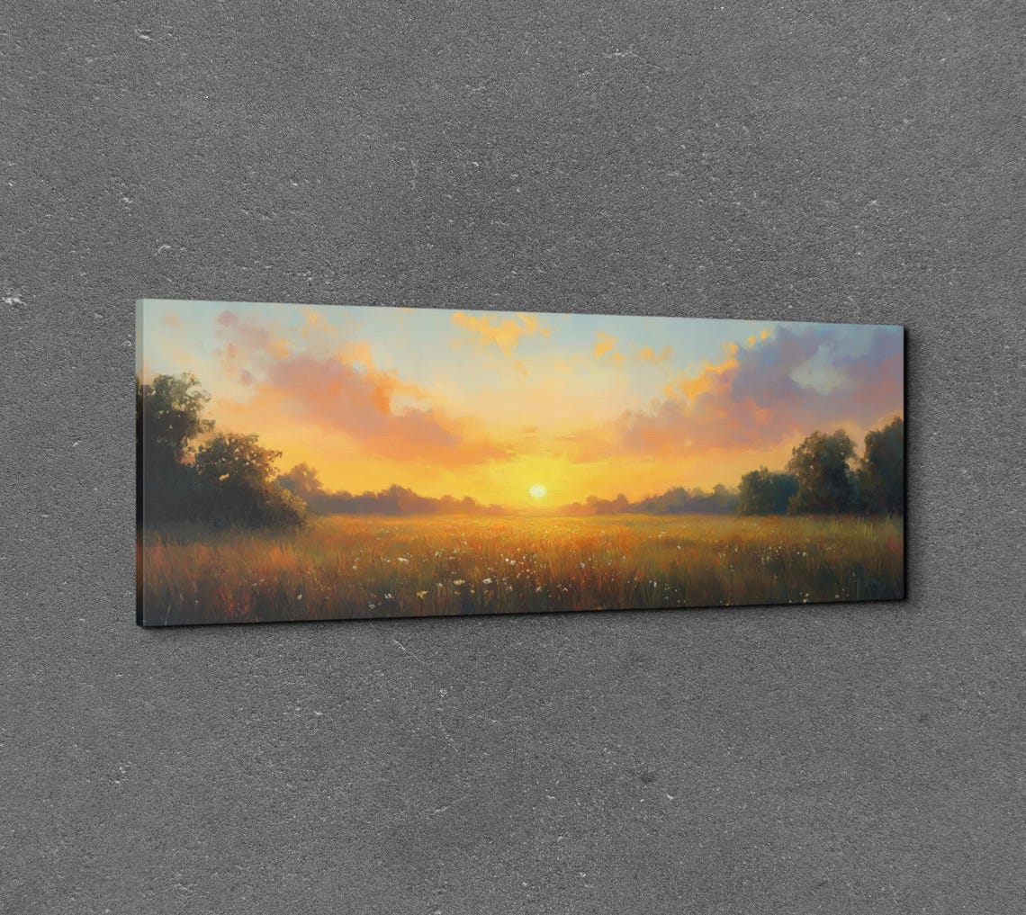 Golden Sunset Over Wildflower Field Country Panoramic Poster - Image 7
