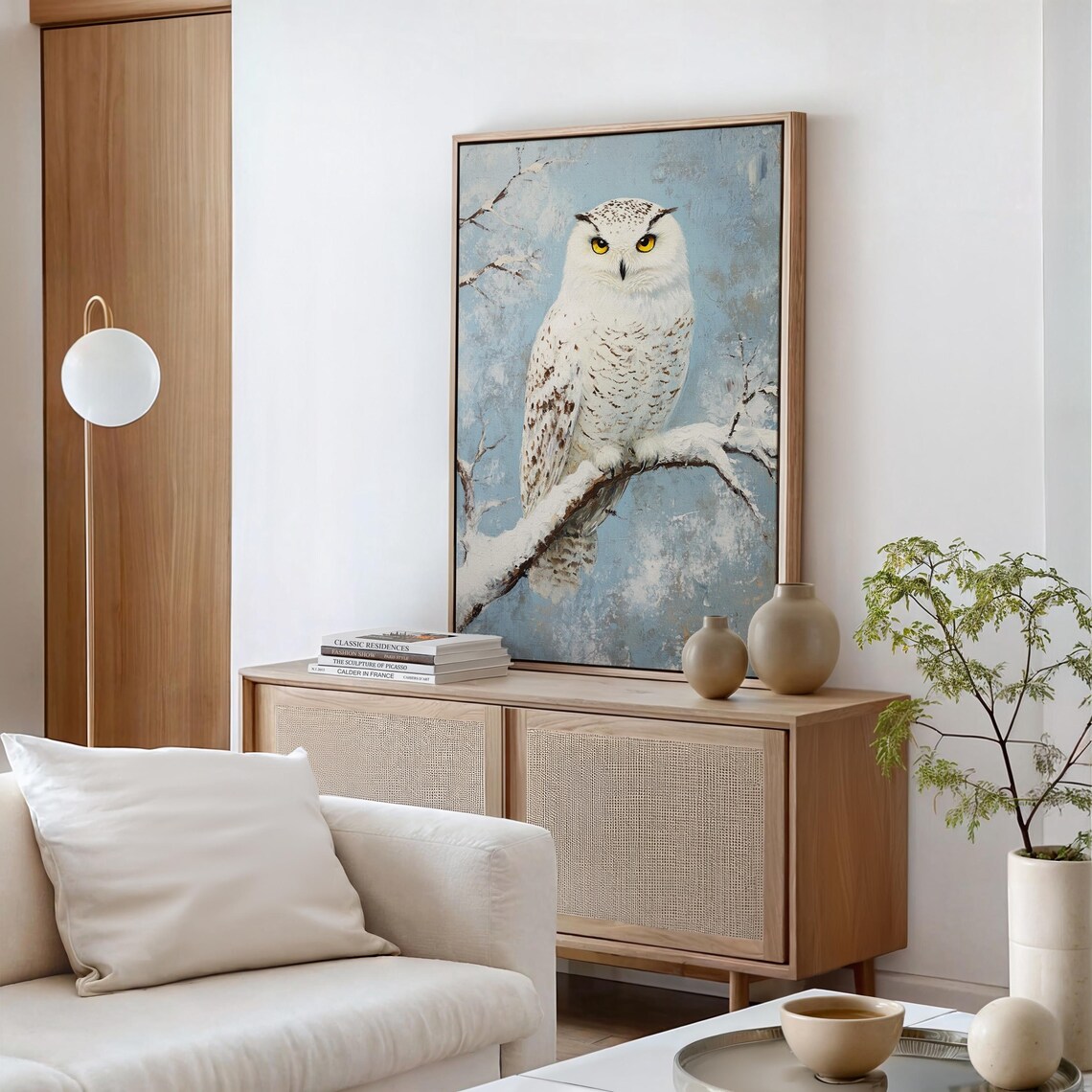 Snowy Owl Winter Scene Rustic Wall Art Print - Image 6