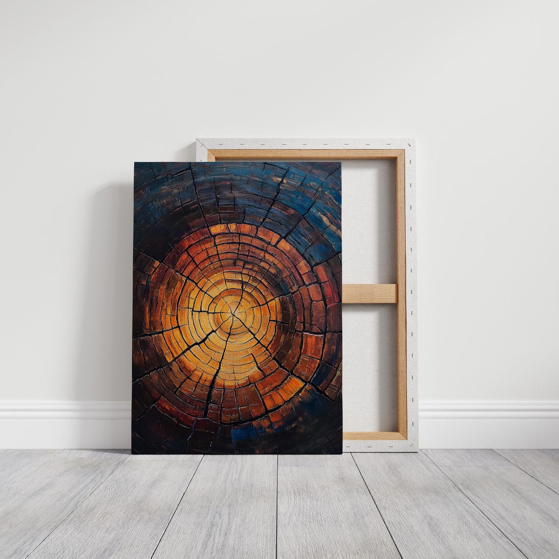 Tree Rings Cross Section Amber Blue Abstract Wood Texture Poster - Image 6