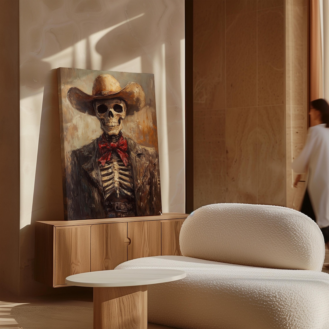 Western Cowboy Skeleton in Hat and Red Bow Tie Oil Painting Poster - Image 4