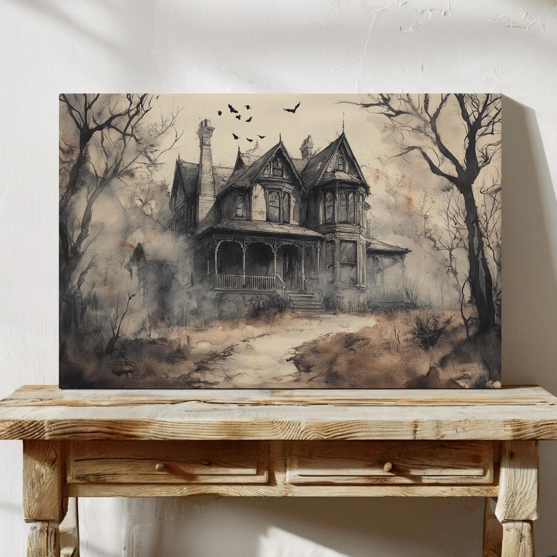 Haunted Victorian Mansion Misty Gothic Spooky Halloween Art Poster