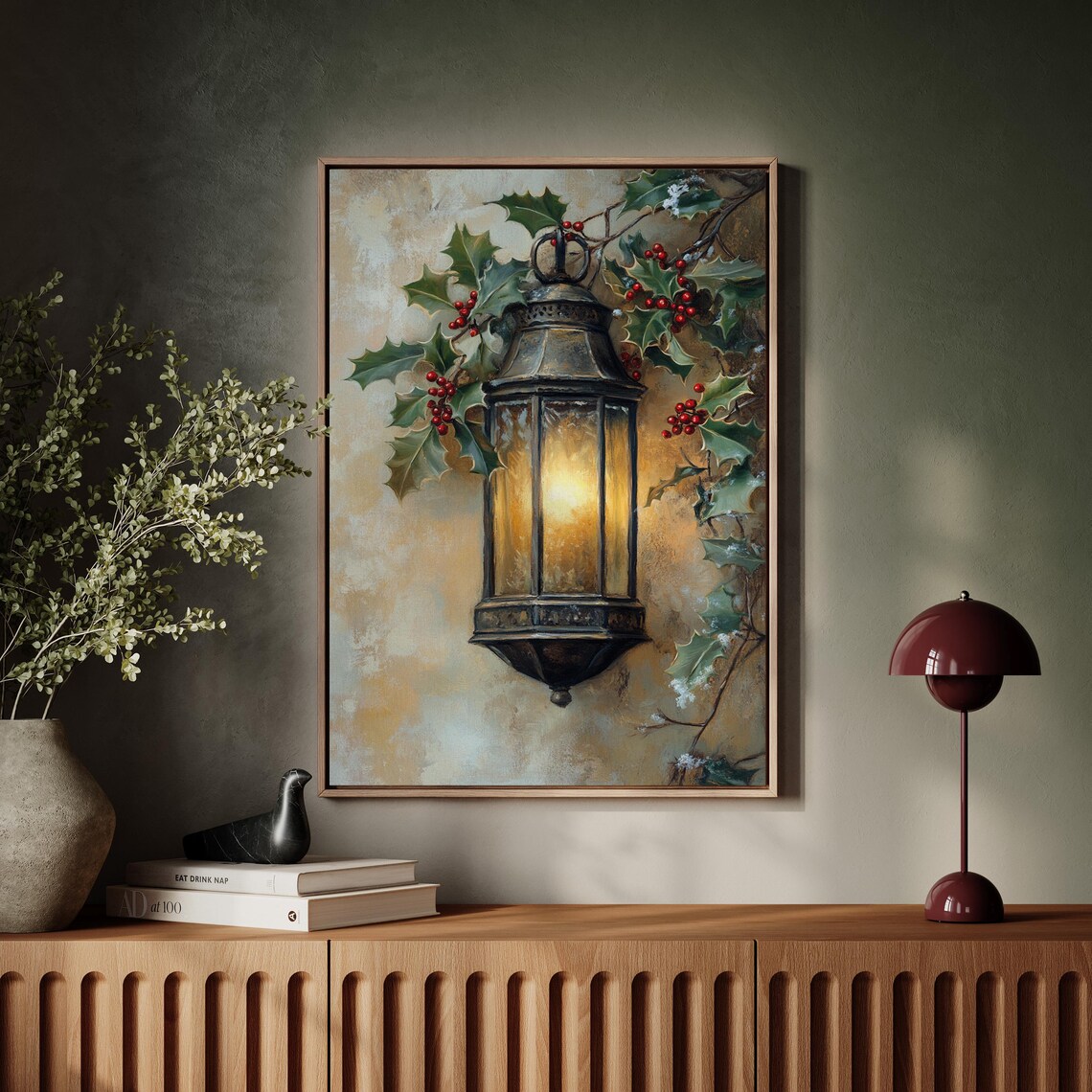 Vintage Lantern with Holly Berries, Christmas Poster - Image 5