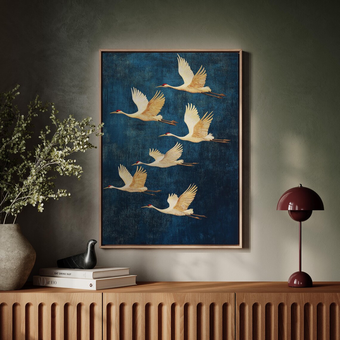 Elegant Crane Vintage Oil Painting Art Print - Image 4