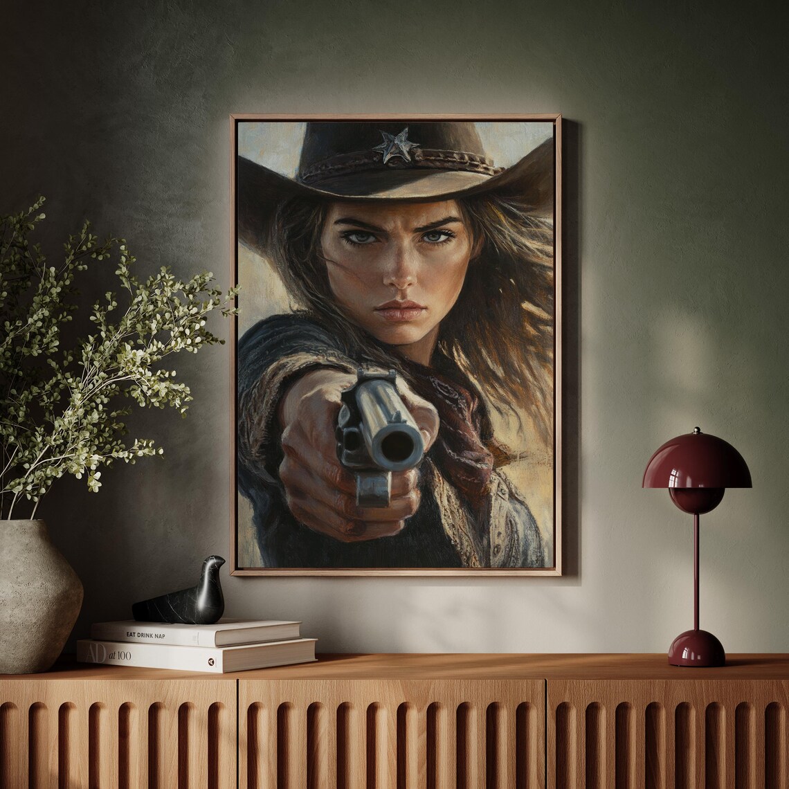 Fierce Cowgirl Aiming Revolver Vintage Western Portrait Poster - Image 5