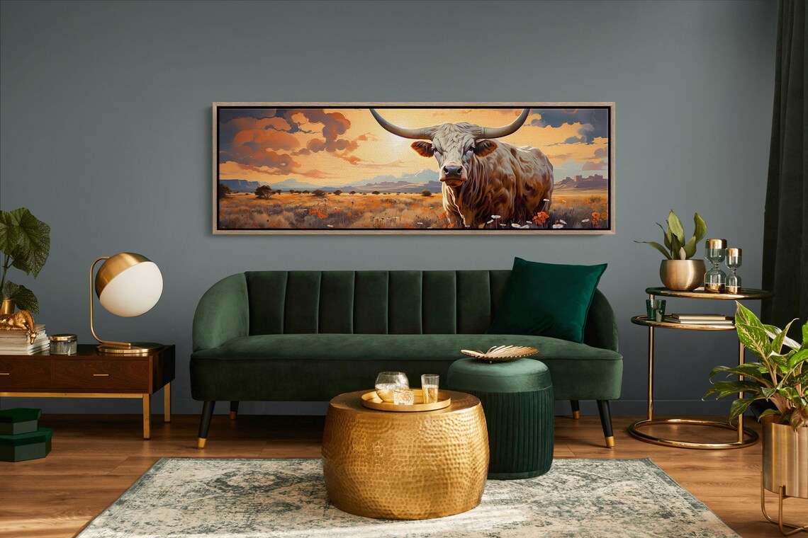 Longhorn Steer Southwestern Wall Art, Panoramic Art - Image 6