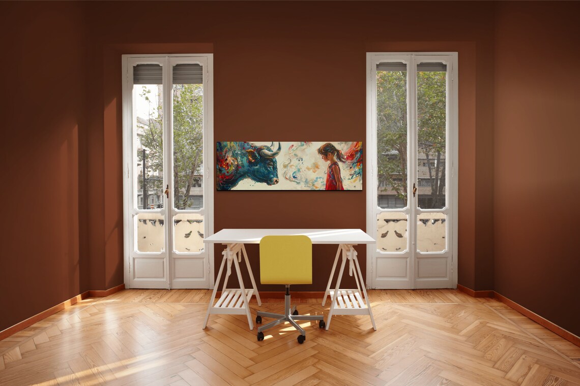 Abstract Girl vs Bull Colorful Wall Art Print - Image 3