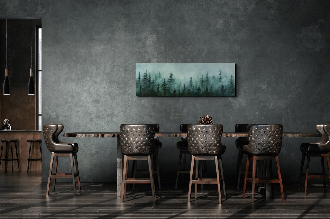 Watercolor Pale Green Fog Veiling a Quiet Pine Forest Poster - Image 4